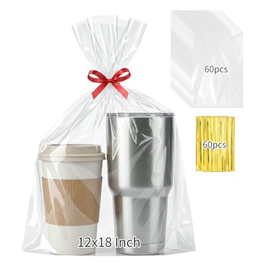 Cellophane Wrap Clear - 60 шт. целлофановых подарочных пакетов 12x18